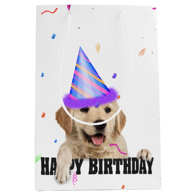 Golden Retriever Birthday Confetti  Medium Gift Bag (Front)