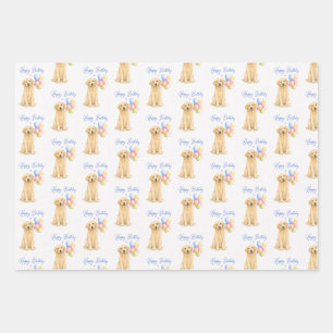 Golden Retriever Birthday Dog Wrapping Paper Sheet