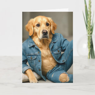 Golden Retriever Birthday In Blue Jeans Card