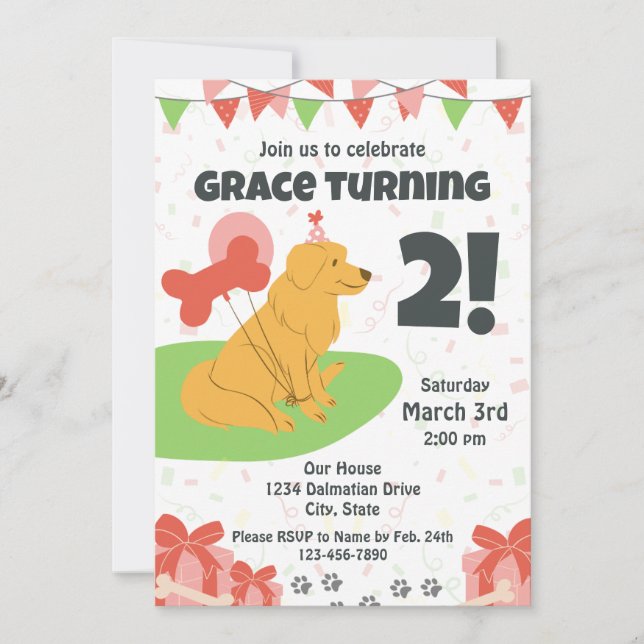 Golden Retriever Birthday Invitation (Front)