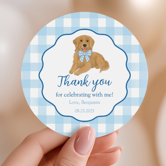 Golden Retriever Birthday Party Favor Thank You Classic Round Sticker (Creator Uploaded)