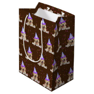 Golden Retriever birthday with confetti Medium Gift Bag