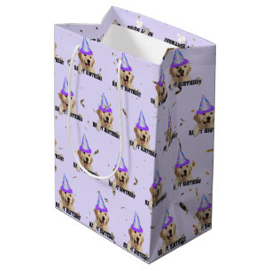 Golden Retriever birthday with confetti Medium Gift Bag