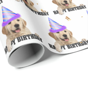 Golden Retriever birthday with confetti Wrapping Paper