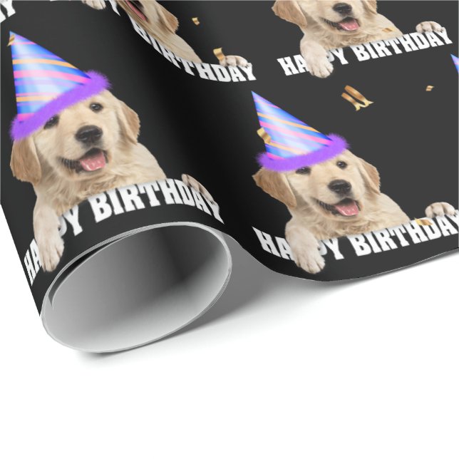 Golden Retriever birthday with confetti Wrapping Paper (Roll Corner)