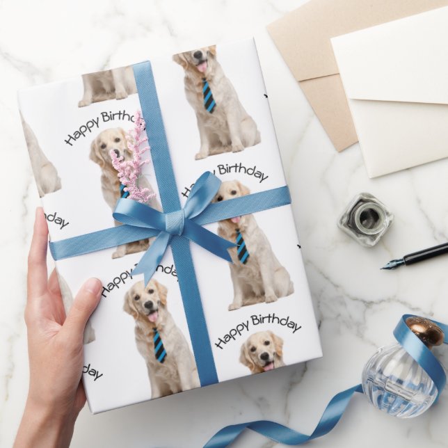 Golden Retriever Birthday  Wrapping Paper (Gifting)
