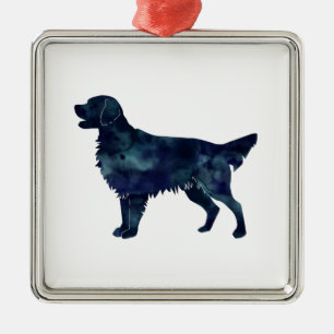 Golden Retriever Black Watercolor Silhouette Metal Tree Decoration