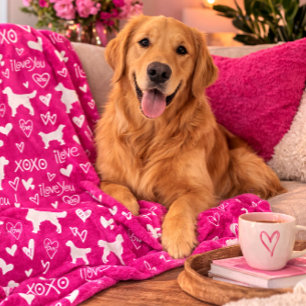 Golden Retriever Blanket with Heart Doodles 