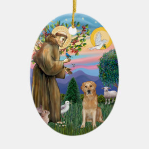 Golden Retriever Blessed by Saint Francis Ceramic Tree Decoration