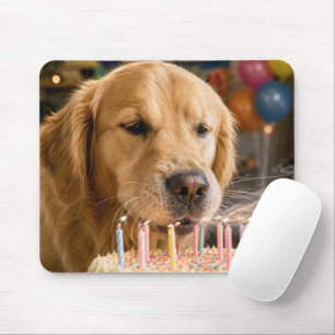 Golden Retriever Blowing Out Birthday Candles Mouse Mat