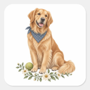 Golden Retriever Blue Bandanna Square Sticker
