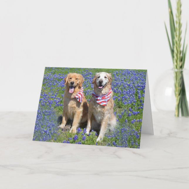 Golden Retriever Blue Bonnet Card (Front)