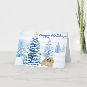 Golden Retriever Blue Tree  Christmas Card
