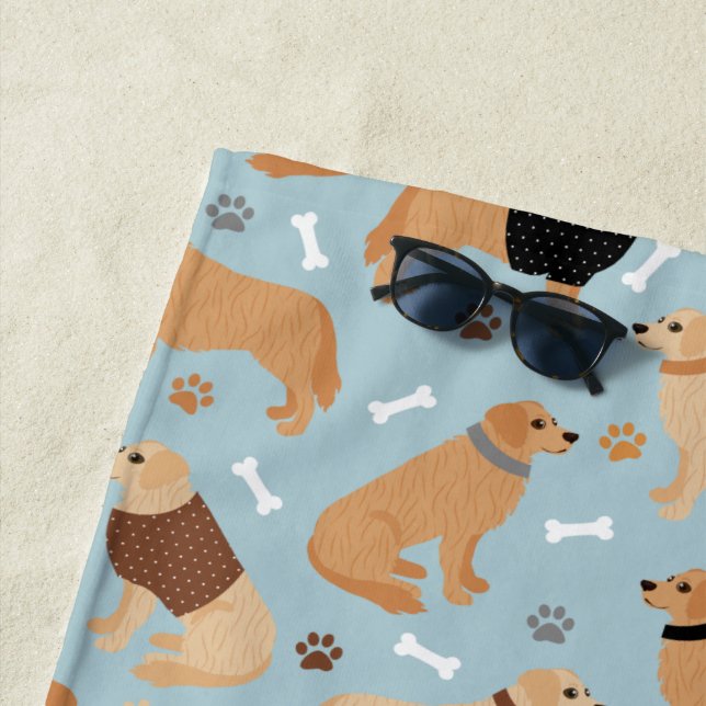 Golden Retriever Bones and Paws Beach Towel (In Situ)
