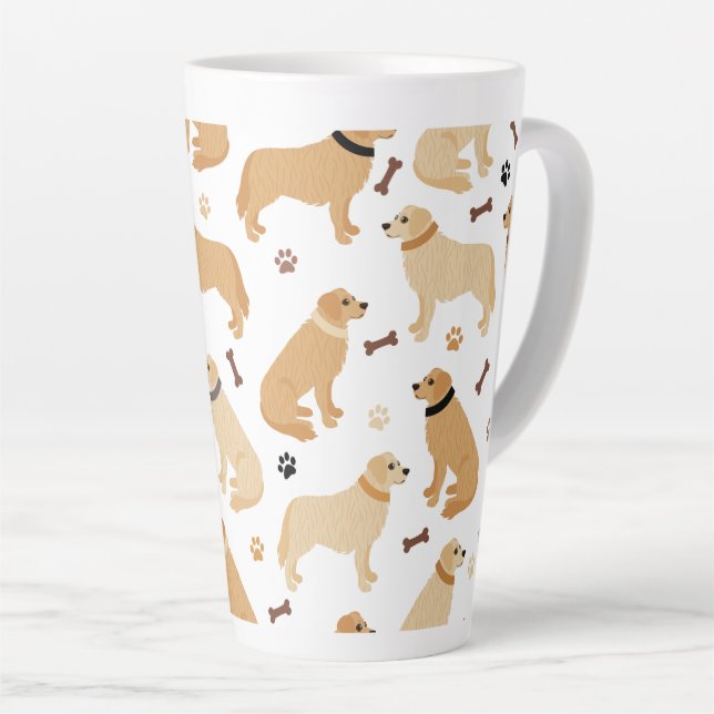 Golden Retriever Bones and Paws Latte Mug (Right Angle)