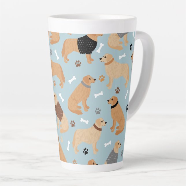 Golden Retriever Bones and Paws Latte Mug (Right Angle)