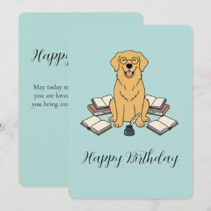 Golden Retriever Bookworm Opal Birthday Greeting Invitation