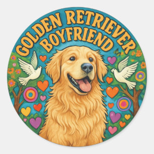 Golden Retriever Boyfriend Funny Retro Dog Lover Classic Round Sticker