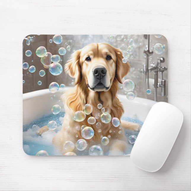 Golden Retriever Bubble Bath Mouse Mat (With Mouse)