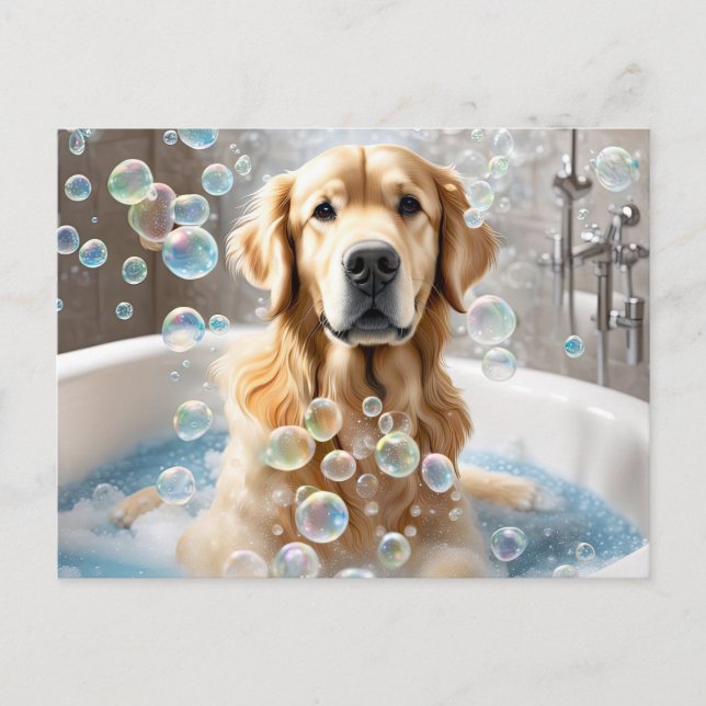 Golden Retriever Bubble Bath Postcard (Front)