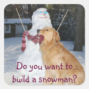 Golden Retriever Builds A Snowman Square Sticker