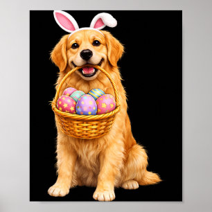 Golden Retriever Bunny Ears Eggs Cute Easter Dogs Poster