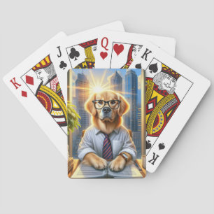 Golden Retriever Businessman In An Office Playing Cards