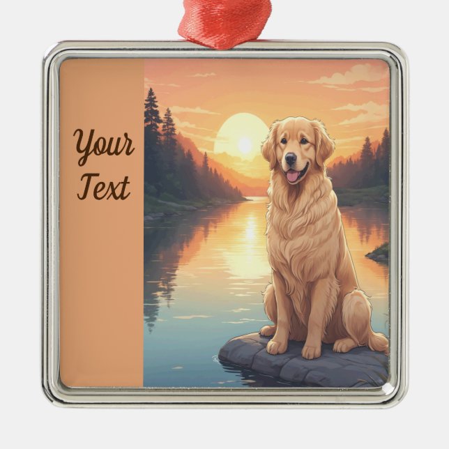 Golden Retriever by Lake Metal Tree Decoration (Front)
