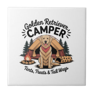 Golden Retriever Camper� Tents, Treats & Tail Wags Tile