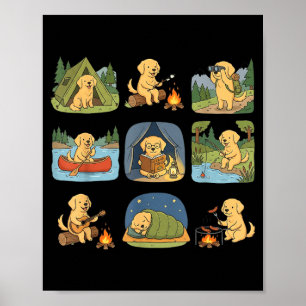 Golden Retriever Camping Cute Dog Hiking Camper Poster