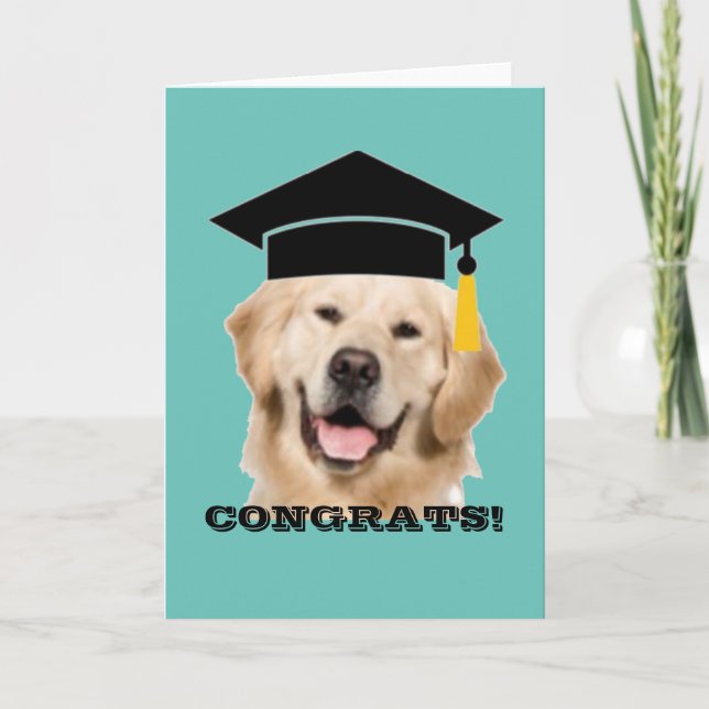 Golden Retriever Cap and Tassel Congrats Graduate Card (Front)