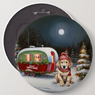 Golden Retriever Caravan Christmas Adventure 6 Cm Round Badge