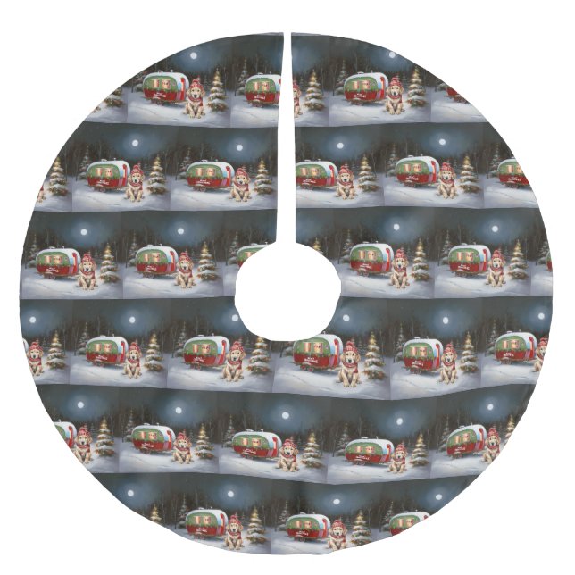 Golden Retriever Caravan Christmas Adventure Brushed Polyester Tree Skirt (Front)