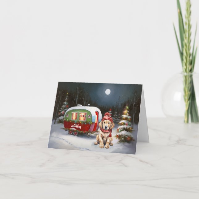 Golden Retriever Caravan Christmas Adventure Card (Front)