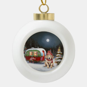 Golden Retriever Caravan Christmas Adventure Ceramic Ball Christmas Ornament