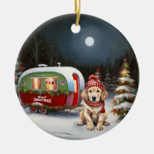 Golden Retriever Caravan Christmas Adventure Ceramic Tree Decoration