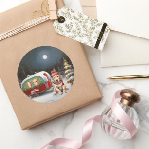 Golden Retriever Caravan Christmas Adventure Classic Round Sticker