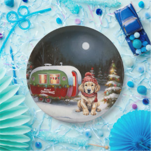 Golden Retriever Caravan Christmas Adventure Paper Plate