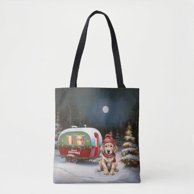 Golden Retriever Caravan Christmas Adventure Tote Bag (Front)