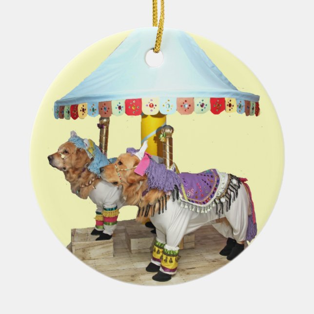 Golden Retriever Carousel Ceramic Tree Decoration (Front)