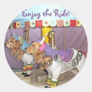 Golden Retriever Carousel Horses Classic Round Sticker