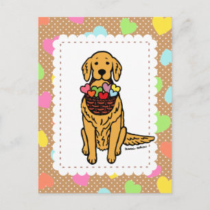 Golden Retriever Cartoon Hearts Postcard