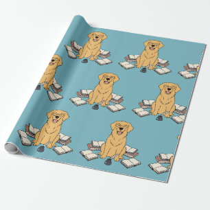 Golden Retriever Chapter One Academic Dog Blue Wrapping Paper