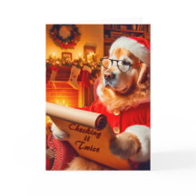 Golden Retriever Checking List Christmas Card