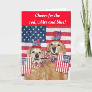 Golden Retriever Cheers for the Red White and Blue Card