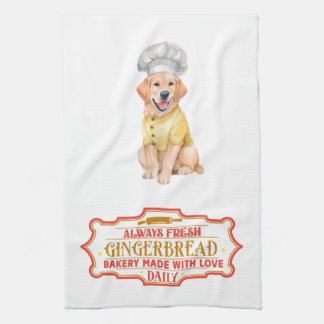 Golden Retriever Chef Baking Gingerbread Tea Towel