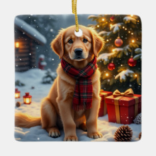 Golden Retriever Christmas Art Ceramic Ornament