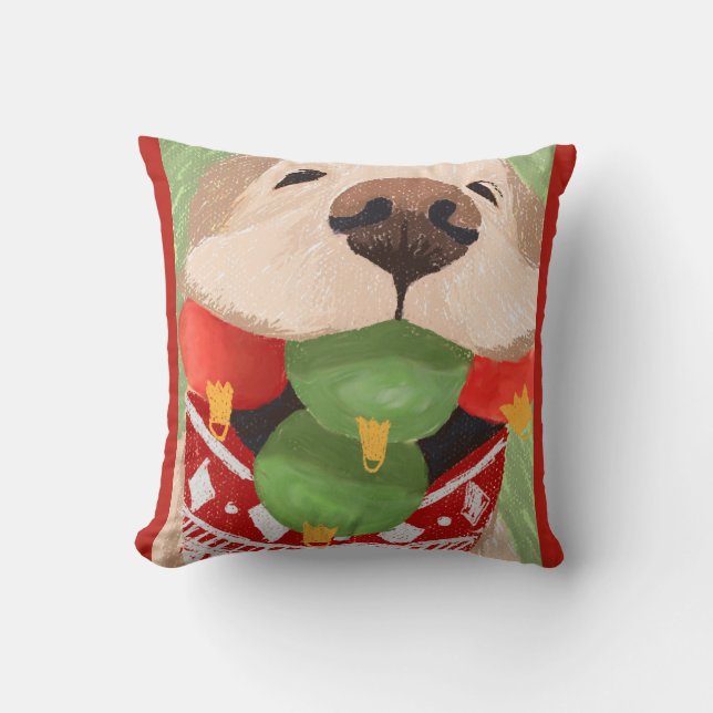 Golden Retriever Christmas Balls Mouth Funny Cushion (Front)