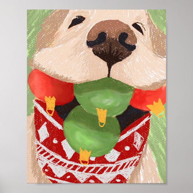 Golden Retriever Christmas Balls Mouth Funny Poster (Front)