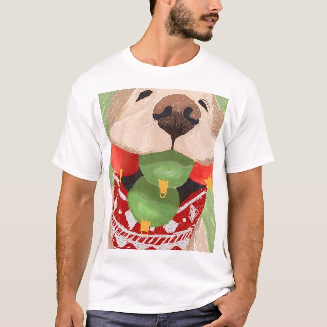 Golden Retriever Christmas Balls Mouth Hilarious T-Shirt (Front)